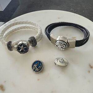 Black and White Braided Bracelets with Silver Accents